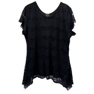 Shannon‎ Ford New York Women's Top 1X Black Lace Lined Whimsigoth Asymmetrical